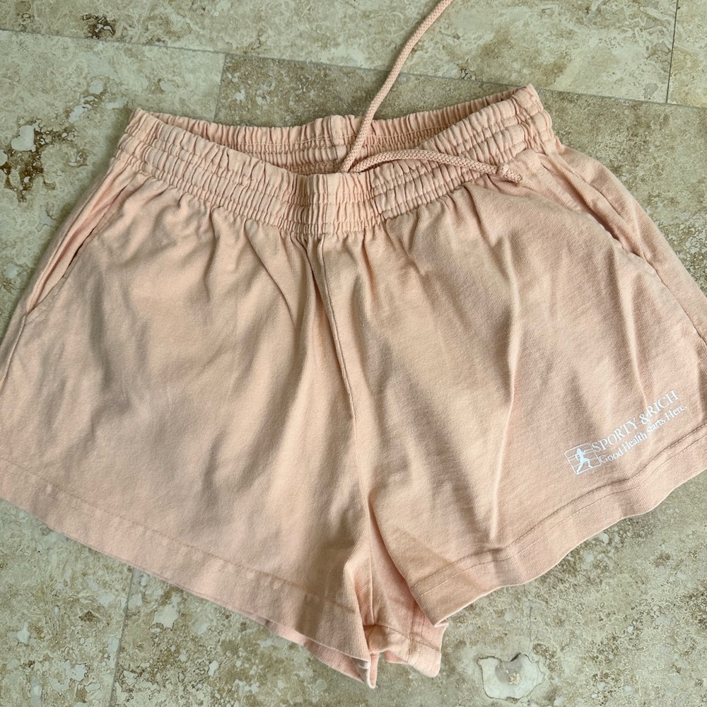 Sporty & Rich Pink Athletic Shorts Lightweight Elastic Waist